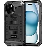Beasyjoy for iPhone 15 Case Waterproof, Metal Heavy Duty Full Body Protective Case with Built-in Screen Protector, Military Grade Shockproof Dustproof Defender Rugged Cover for iPhone 15 6.1" Black