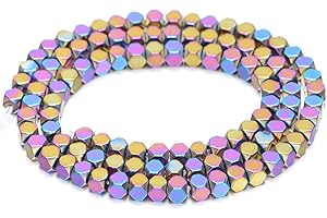 AD Beads Natural Hematite Gemstone Faceted Square Cube Loose Beads 16" 2x2mm 4x4mm (4x4mm, Metallic Multi-Colored)