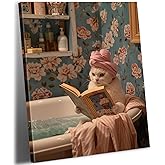 HYFBH Funny White Cat Bathroom Canvas Wall Art Framed, Original Cute Cat Prints Pictures Aesthetic Posters Wall Decor for Bedroom Bathroom Toilet Kids Room Art Paintings (12"x16", Wrapped Canvas)