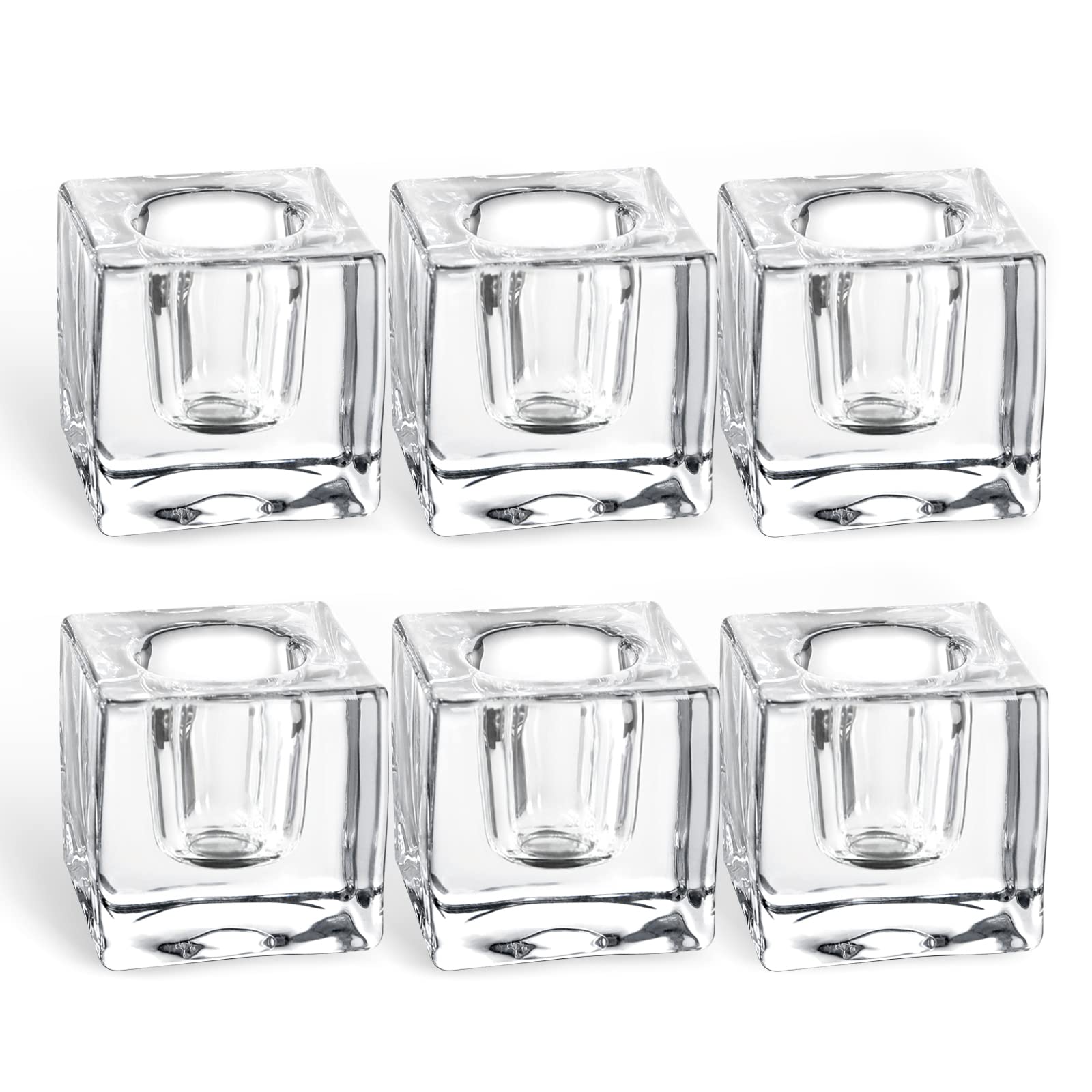 Photo 1 of Glass Candle Holder Set of 6 Taper Candle Holders for Candlesticks Clear Crystal Candle Stick Candle Holders for Table Centerpiece Square Candlestick Holders for Wedding Easter Christmas Thanksgiving