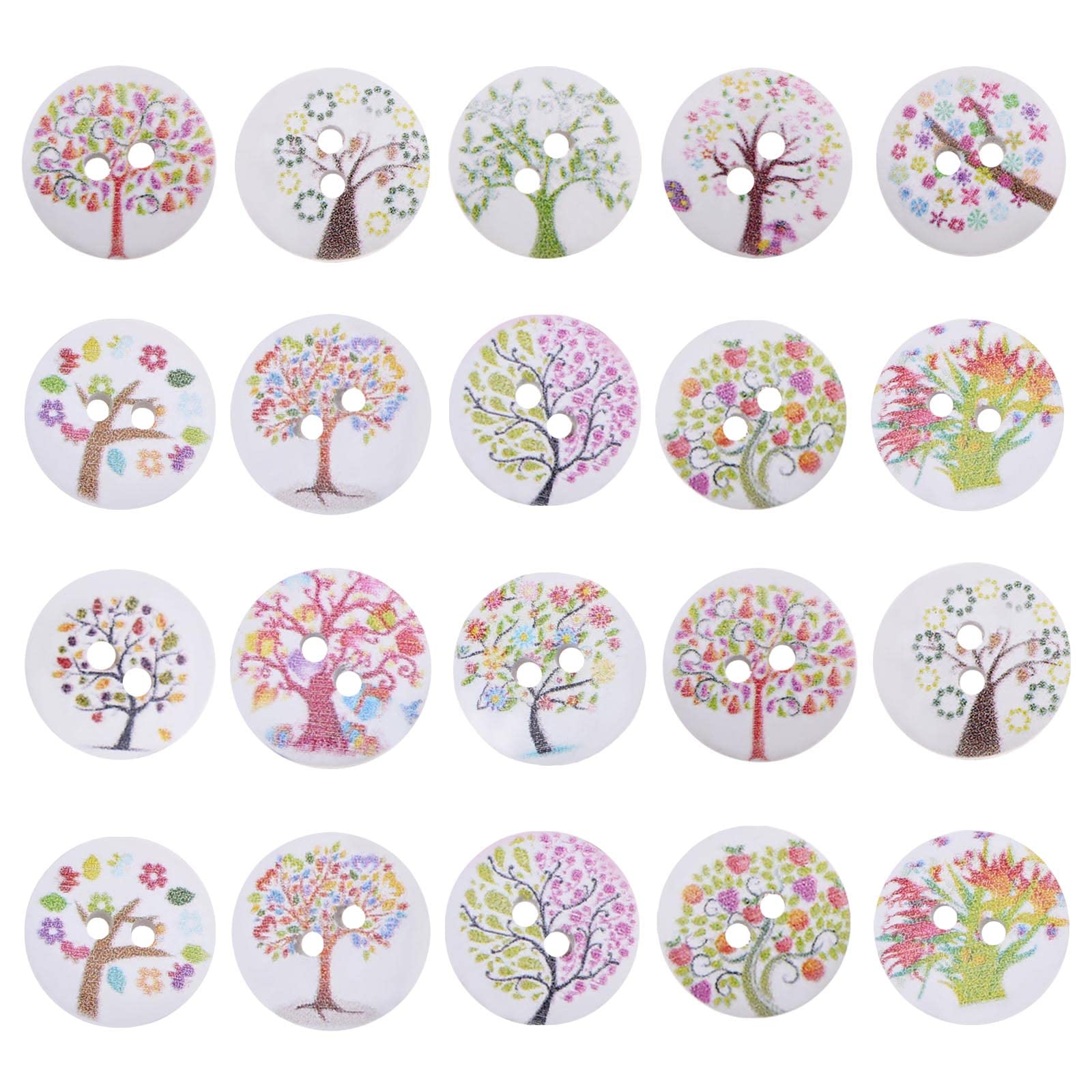 VGOL 200Pcs Wooden Button with Tree Pattern Decorative Buttons Multicoloured DIY Sewing Crafting Accessories for Clothing Making