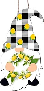 Jetec Lemon Gnome Door Sign Summer Swedish Tomte Fresh Lemon Wall Wooden Hanging Board Farmhouse Kitchen Decoration Scandinavian Tomte Wood Door Hanger for Room Front Door Porch Home