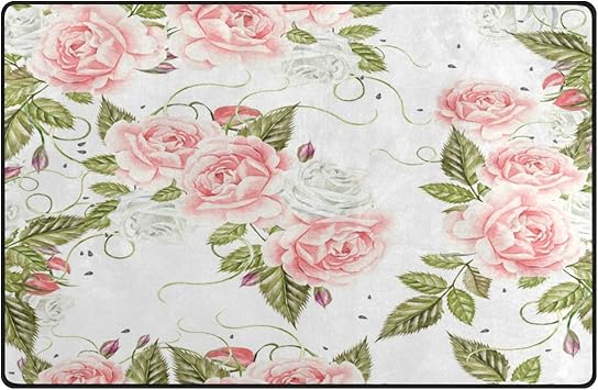 Amazon Com Wozo Shabby Rose Flower Area Rug Rugs Non Slip Floor Mat Doormats For Living Room Bedroom 31 X 20 Inches Furniture Decor