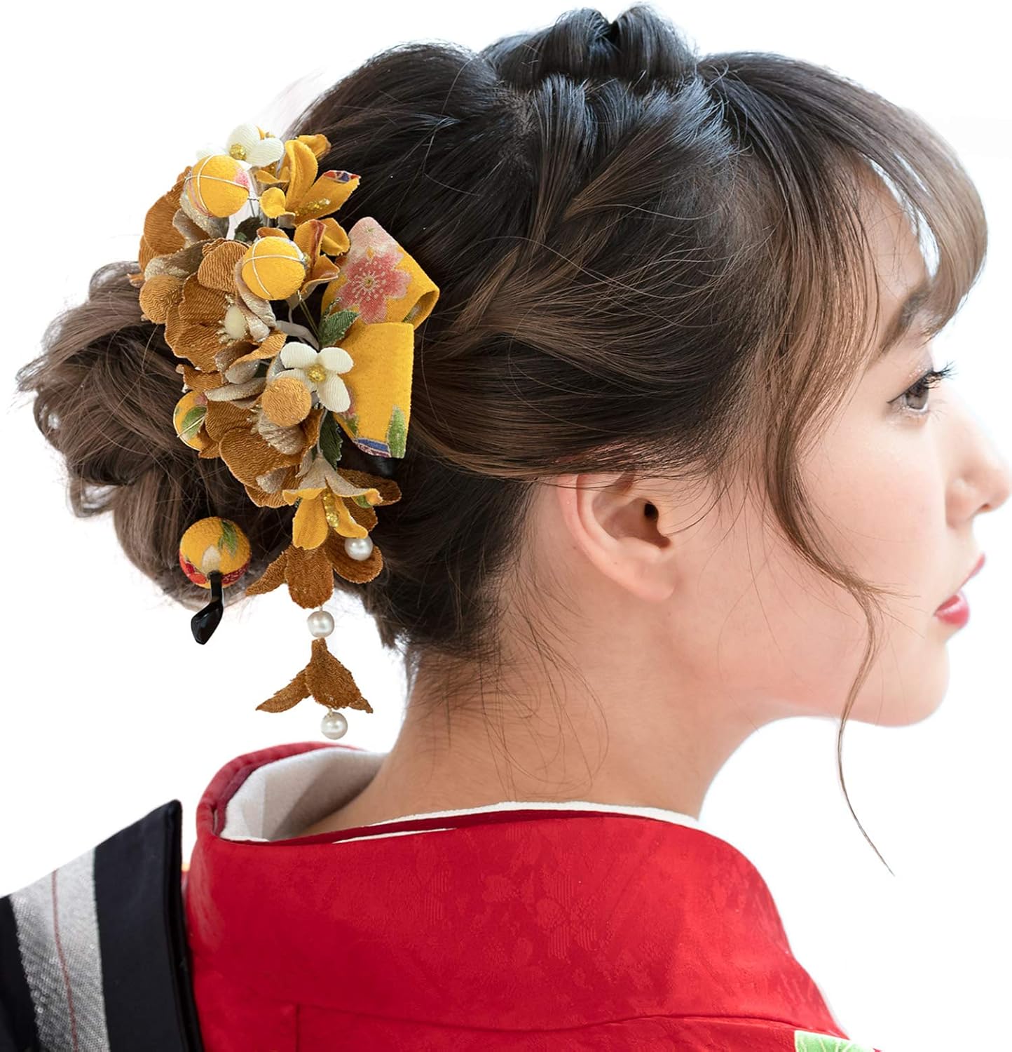 ソウビエン 髪飾り 成人式 卒業式 3点セット 全6カラー 縮緬 卒業式 袴 イエロー 和装小物 通販 Amazon