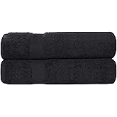 Superior 2-Piece Cotton Bath Sheet Set, Large Towels for Body, Quick Dry, Bathroom Essentials, Guest/Master Bath, Shower, Home Accessories, Apartment, Airbnb, Franklin Collection, Black