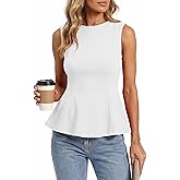 BTFBM Womens Summer Tops 2026 Business Casual Outfits Crew Neck Sleeveless Shirts Slim Fit Peplum Tank Top