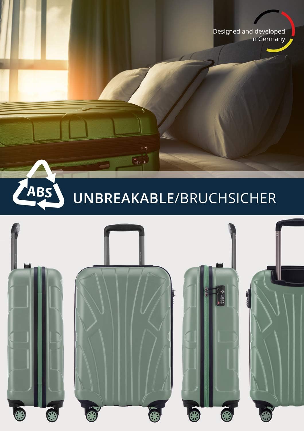 Suitline - Hand Luggage, Cabin Trolley, Hardshell Suitcase, 100% ABS, 55 cm, 34 liters, Mint, 55 cm (S) - Image 5