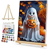 HeeBenor Halloween Paint by Numbers Kit for Adults with Frame, Halloween Ghost Paint by Number with Easel, DIY Ghost Pumpkin Adult Paint by Number Kits on Canvas Framed 8x12 Inch for Home Wall Decor