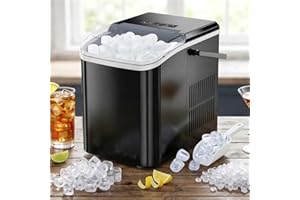 Ice Maker, Portable Ice Makers Countertop with Handle, Basket & Scoop, 26Lbs/24Hrs, 9 Bullet Ice Cubes in 6 Mins, 2 Ice Sizes, Self-Cleaning, Quiet Compact Ice Machine for Home Kitchen Party, Black
