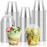 GGOLDMER 50 Sets 9 oz Clear Plastic Cups with Dome Lids (No Hole), Disposable Parfait Cups with Lids for Dessert, Fruit, Ice Cream, Pudding, Salad, Cake, No Leaking, PET