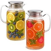 2Pack 2 Liter 68 Oz Plastic Pitchers with Handle and Lid, Clear Pitcher with Lid, Water Pitchers for Fridge, Large Iced Tea Pitcher, Plastic Water Jug for Coffee,Lemonade,Milk,Juice,Beverage Container