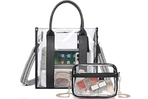 BAVERGE Clear Tote Bag for Stadium Events 2pcs, Clear Purse Stadium Approved Crossbody Bags for Women with Guitar Strap Gold Chain