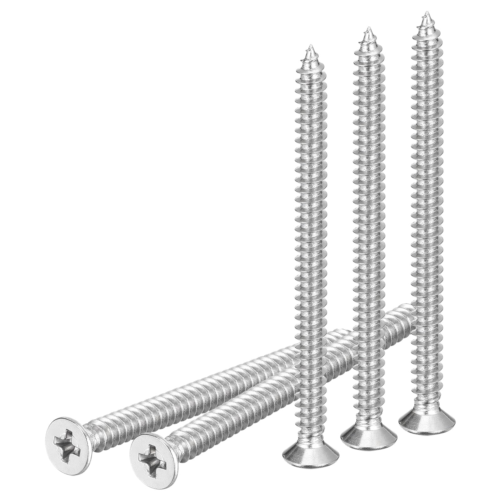 DTGN 20Pcs M5x70mm Flat Head Wood Screws, 304 Stainless Steel Phillips Self Tapping Screws - Good for Woodworking, Furniture - Silver — image 1