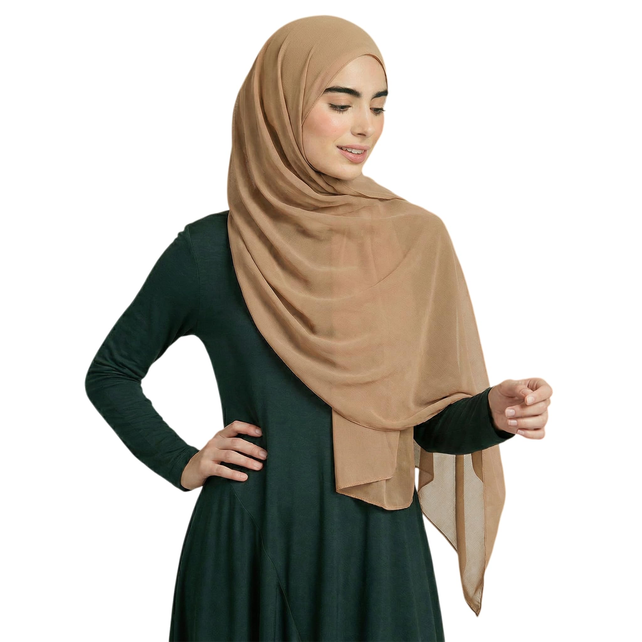 Photo 1 of Yeieeo Instant Chiffon Hijab with Undercap Fashion Solid Color Chiffon Head Wraps Under Scarf Caps Muslim Fashion Bandage (Camel)
