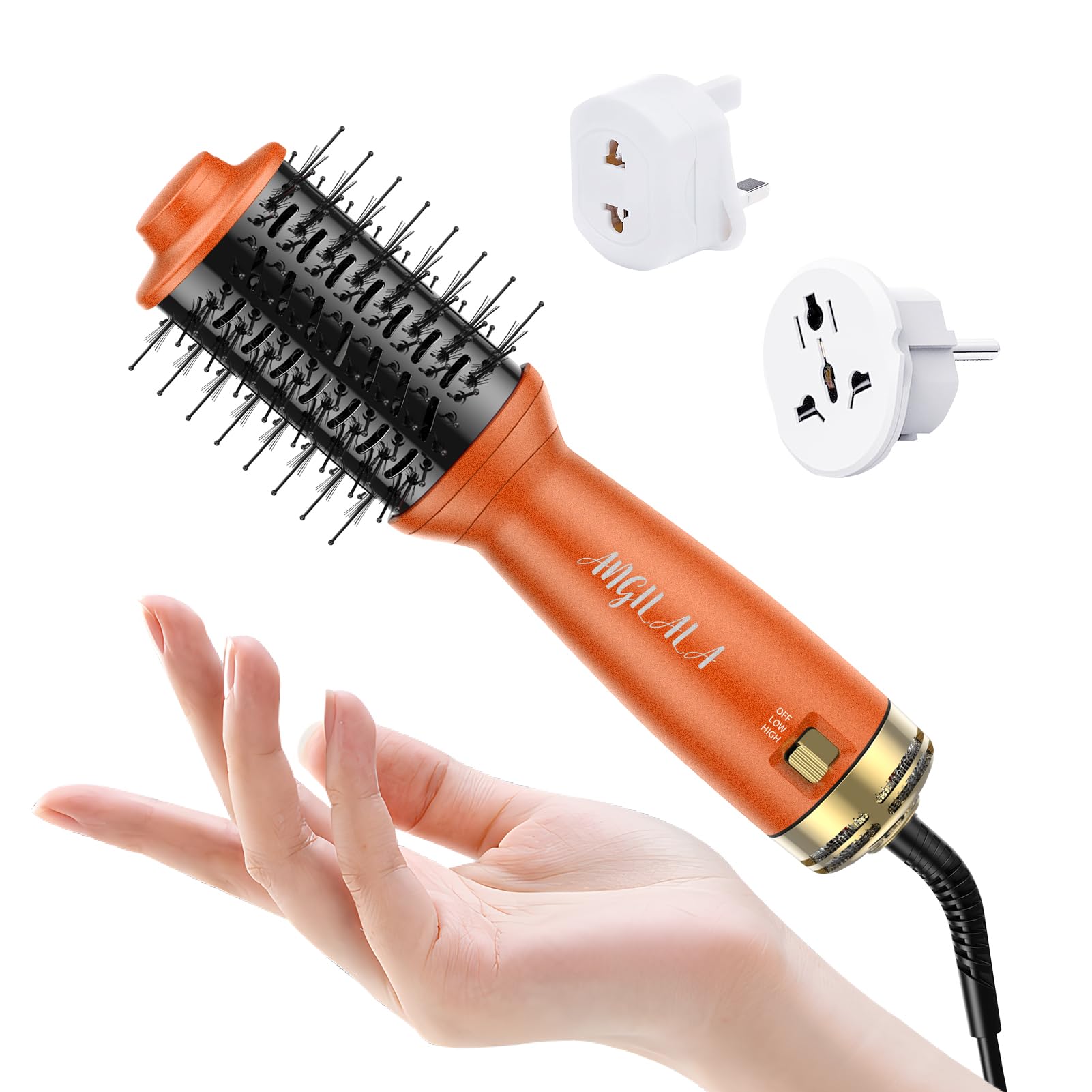 Photo 1 of ANGILALA Dual Voltage(100~250V) Mini Hair Dryer Brush with European Plug Adapter for International Travel, Europe Travel Essentials for Women