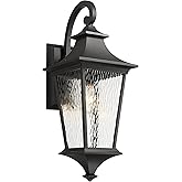Emliviar 29.3" Exterior Waterproof Wall Sconce Light Fixture, Porch Wall Mounted Lighting with Water Ripple Glass Shade, Blac