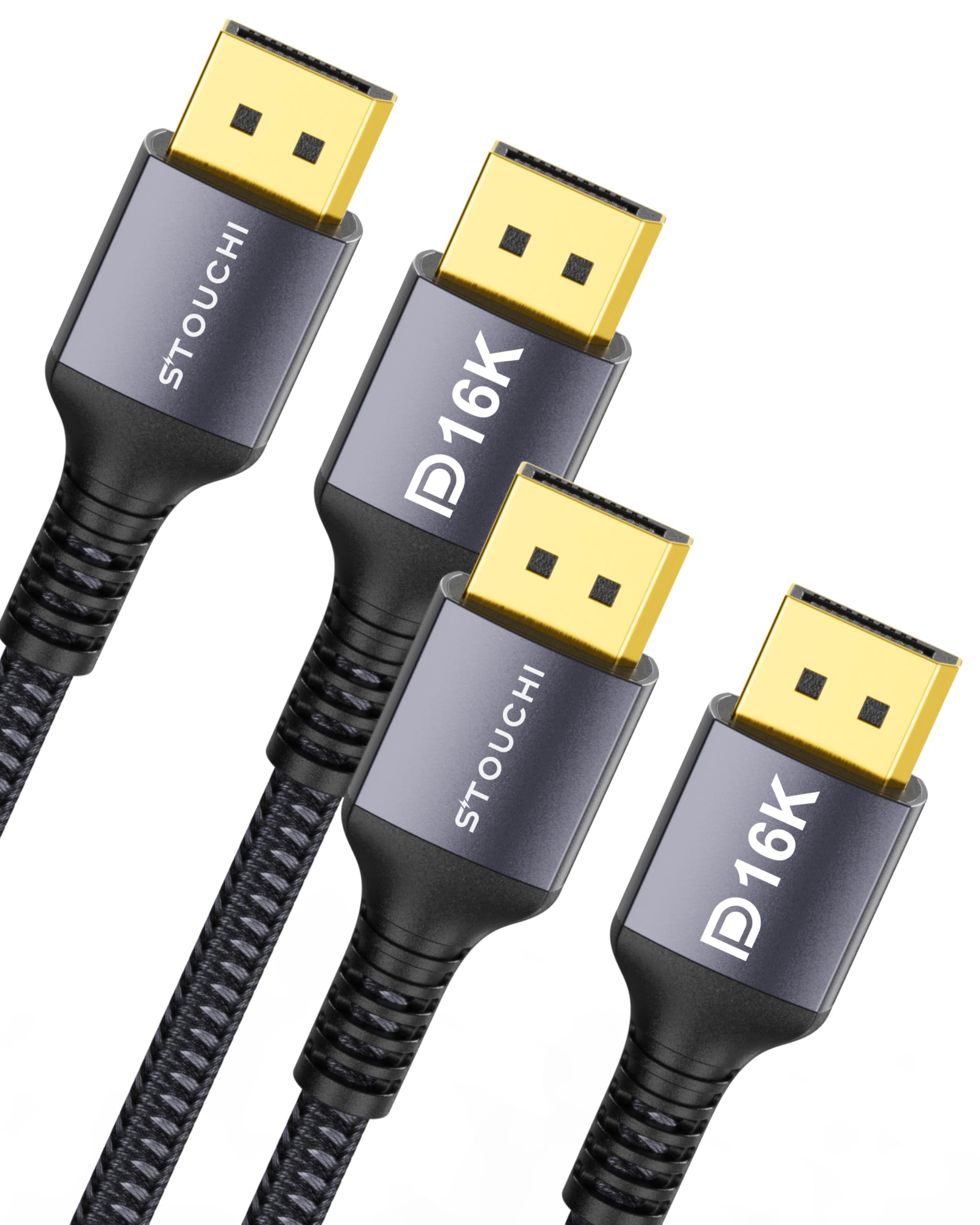 2Pack DisplayPort Cable 2.1 Stouchi 16K DP2.1 Cable [16K@60Hz, 10K@60Hz, 8K@120Hz, 4K@240Hz 165Hz 144Hz] Support 80Gbps HDR HDCP 2.2 DSC 1.2a FreeSync G-Sync Display Port2.1 Cord for Gaming Monitor-2M