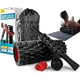 Krightlink 5-in-1 Foam Roller Set - Deep Tissue Muscle Recovery Kit with High Density Exercise Roller, Massage Ball, Resistance Band & Carry Bag for Physical Therapy & Pain Relief (Black)