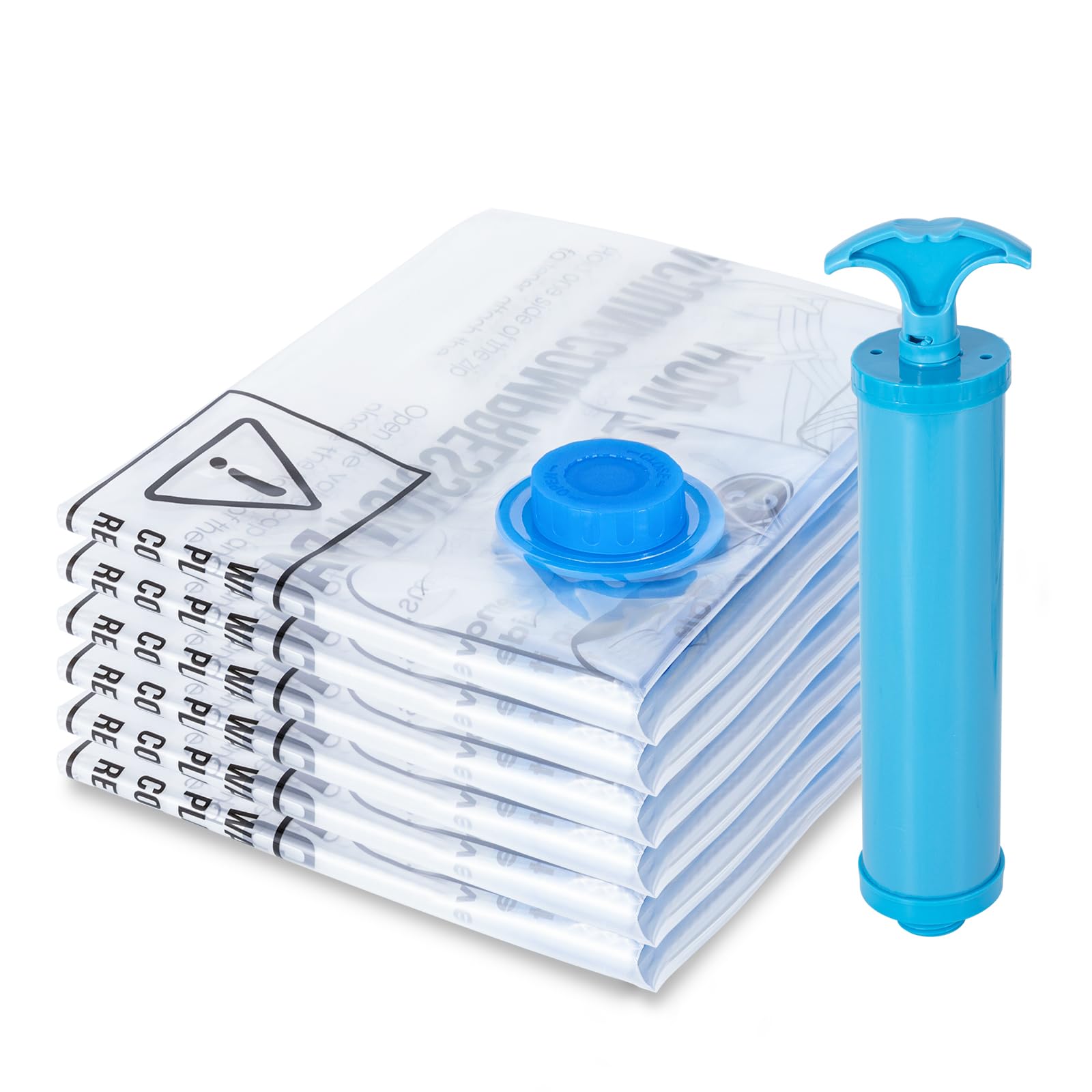 MagicQCraft 6 Pack Jumbo(70 * 100cm) Vacuum Storage Bags,Vacuum Compression Zipper Storage Bags with Airtight Valve and Hand Pump,80% More Storage Space Work