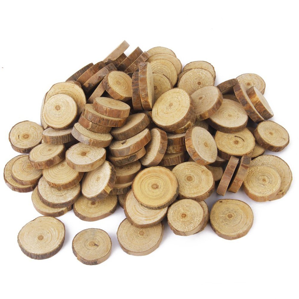 Nuolux 1.5 – 3 cm Wooden Log Slices / Discs for DIY Crafts - Wedding Centrepiece - 100 Items