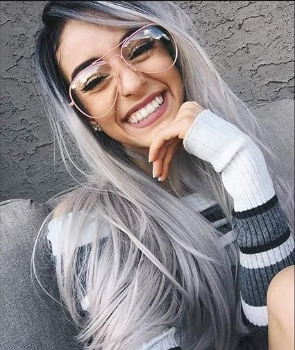Amazon Com Zenith Grey Lace Front Wigs For Women Black Rooted