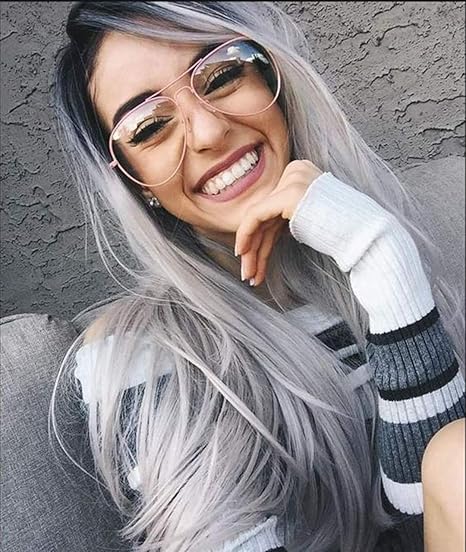 Zenith Grey Lace Front Wigs For Women Black Rooted Silver Grey Hair Wig Natural Weave Long Wigs With Black Roots Middle Part 22 Inch Best Affordable