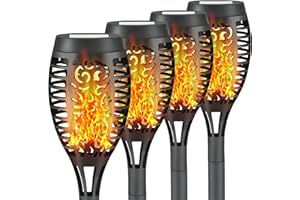 Liveasily 4 Pack Led Solar Torch Light with Flickering Flame Outdoor Waterproof Halloween Decorations, Solar Torches Stake Lights, Auto On/Off Garden Lights Christmas Decorations