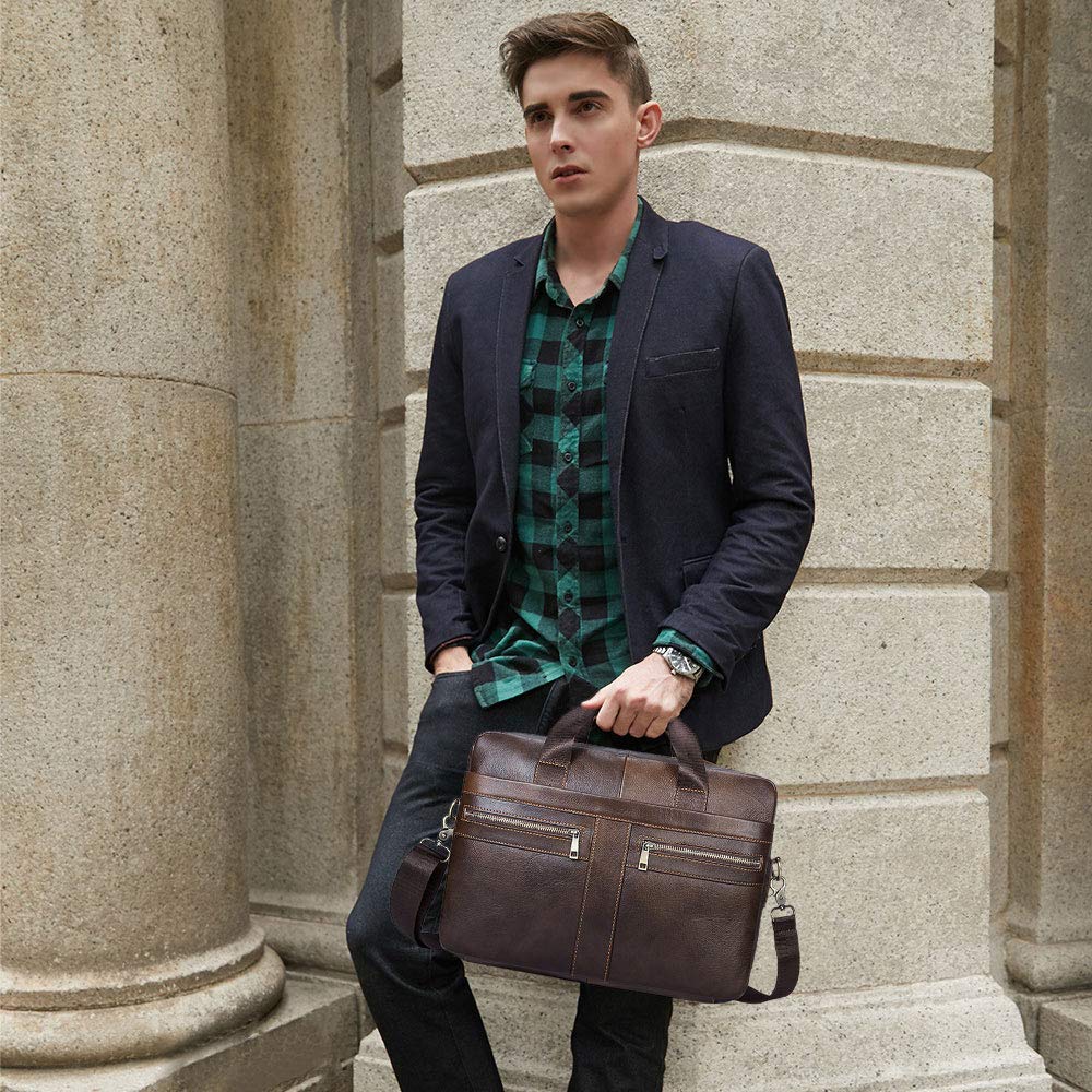 MONTEXOO Borsa A Tracolla In Pelle Di Bufalo Vintage – Marrone – Per Laptop 18 Pollici