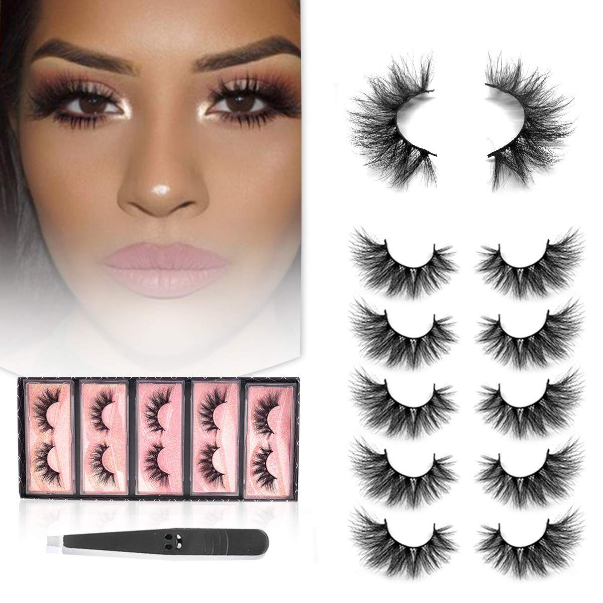 SWINGINGHAIR 3D Faux Mink Lashes Pack，Dramatic False Eyelashes Mink，Fluffy 2025mm