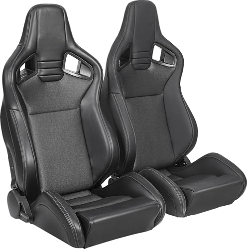 2 Pcs Adjustable Universal Racing Seats with Double Sliders, Reclinable ...