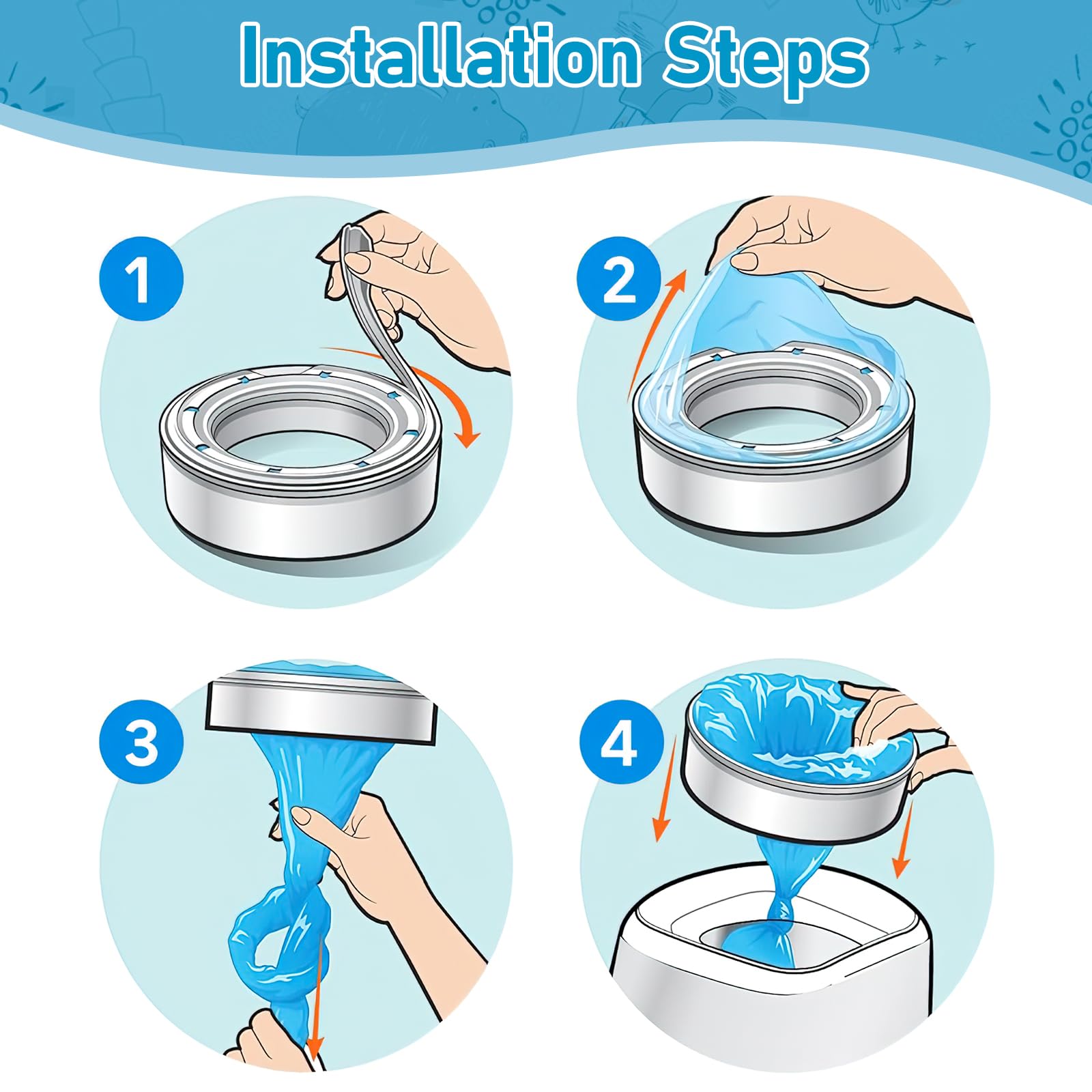 Nappy Bin Refills, 10PCS Nappy Disposal Bags Disposable Diaper Pail Plastic Bags, Diaper Bag Refills Compatible with Angelcare/Tommee Tippee Sangenic and Platex Diaper Genie Diaper Pail, Blue