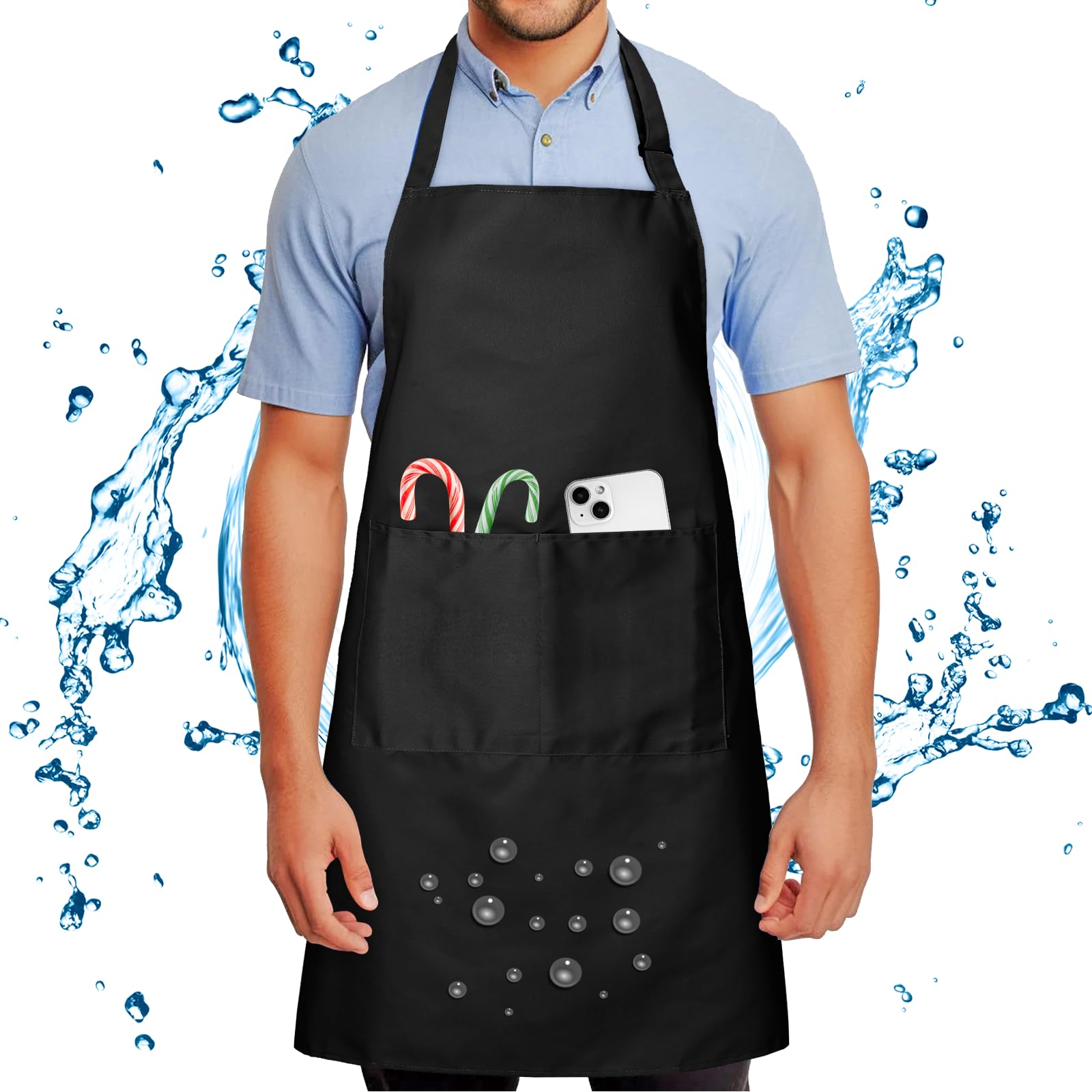 FunChaos Chef Apron for Men and Women Wash Free Bib Apron with 2 Pockets Water & Oil Proof Adjustable Aprons Professional for Cooking Kitchen Gardening Painting BBQ, Black