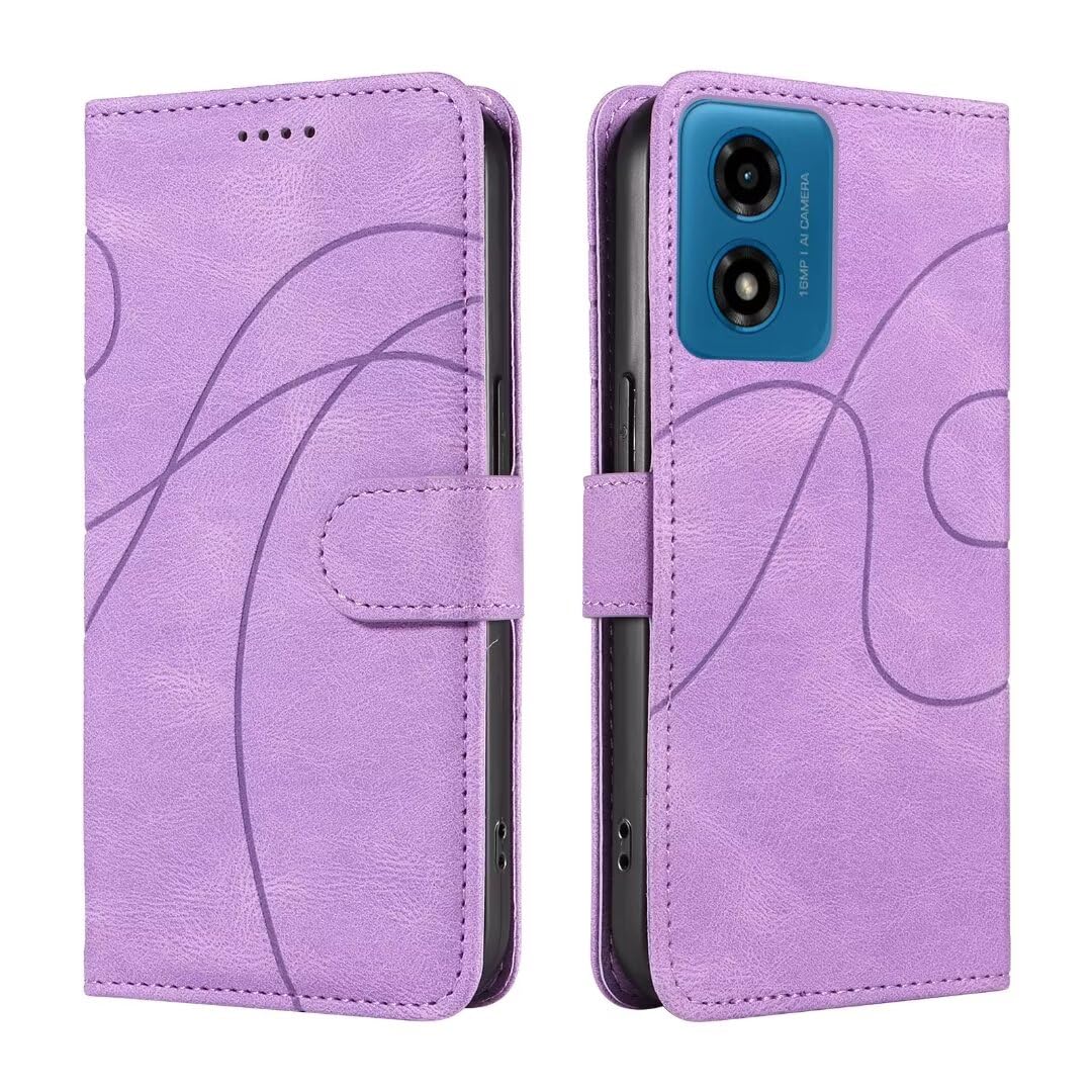Bnvdfre for Motorola Moto E14 / G04 / G24 Case Flip Wallet Phone Cover PU Leather Shockproof Card Holder Magnetic Stand Protective Case for Motorola Moto E14 / G04 / G24, Purple — image 1