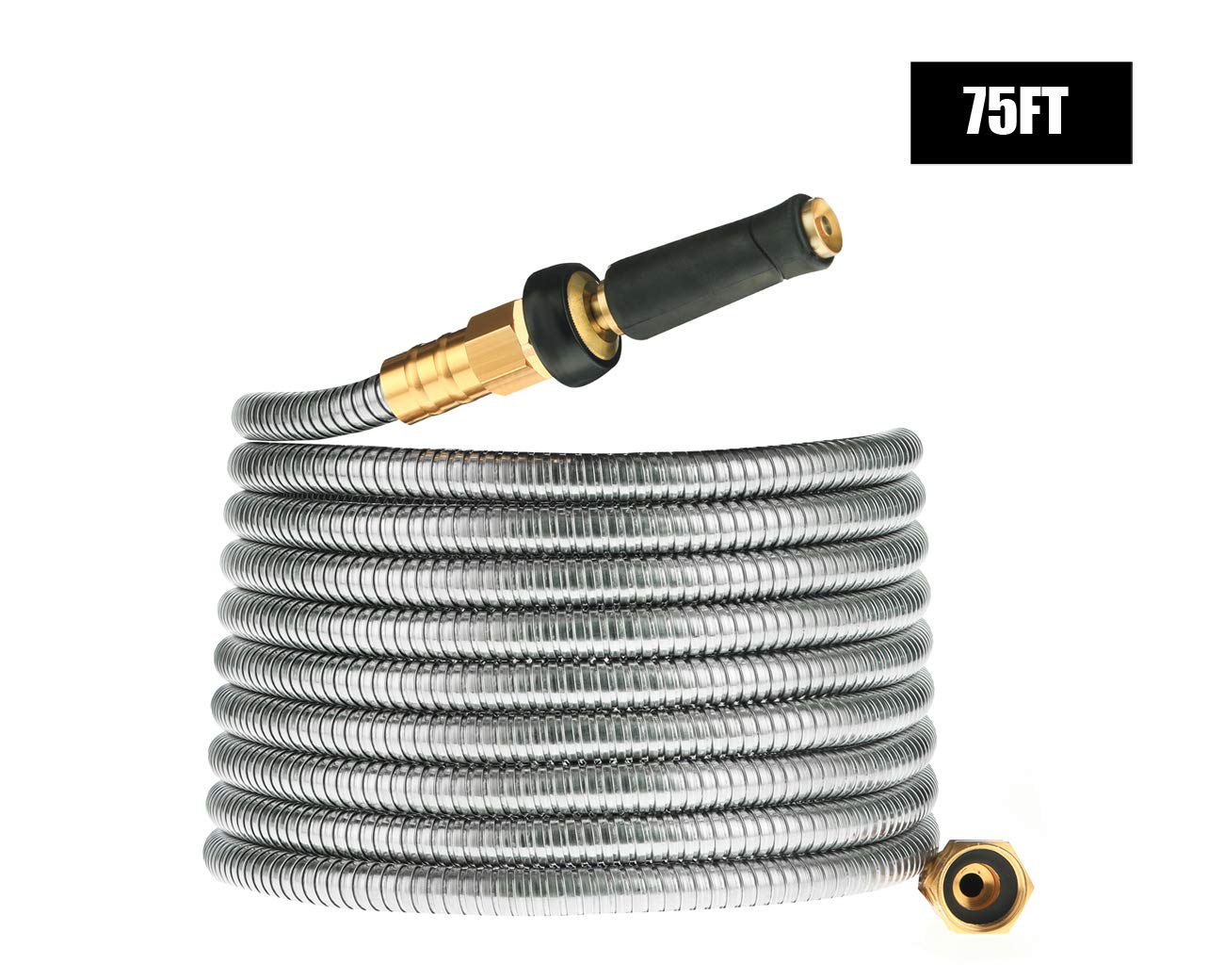 Rosy Earth Expandable Metal Garden Hose 75 FT - 304 Stainless Steel Water Hose 75 FT - Heavy Duty non Kinking Flexible Garden Hose, no Bite