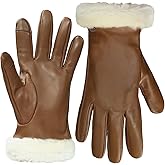 UGG Women’s Sheepskin Cuff Gloves with Touchscreen Fingertips, Genuine Leather Exterior, Fur Trim, and Logo Detail
