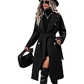 OPCAKM Women's Winter Wool Blend Pea Coat Double Breasted Notch Lapel Long Trench Coat