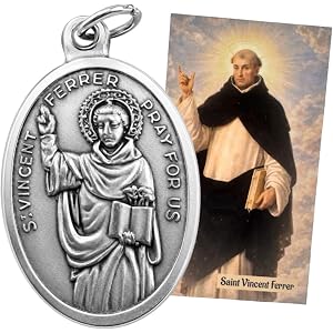 Westmon Works Saint Vincent Ferrer Italian Medal with USA Made Prayer Card | Catholic Patron Saint Pendant Charm, Made in Ita