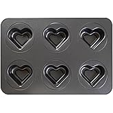 Elesinsoz 6 Cup Valentines Heart Shape Muffin Cupcake Pan Nonstick Cheesecake Brownie Cookie Cake Baking Tin Tray Mold, for Christmas Birthday Anniversary Wedding