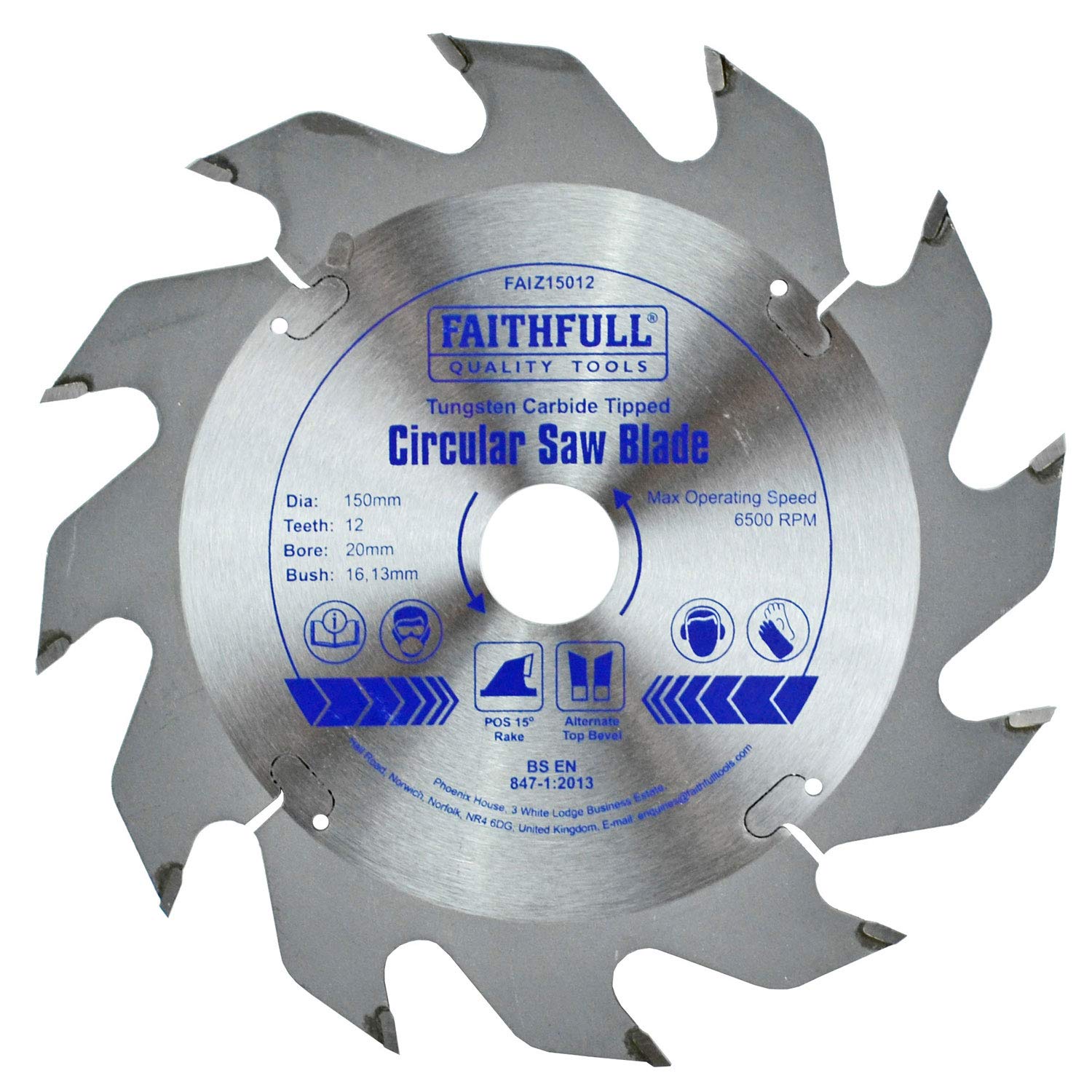 Faithfull FAIZ15012 TCT Circular Saw Blade 150mm x 20mm Bore x 12 Teeth