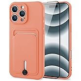 MZELQ TPU Wallet Compatible with iPhone 16 Pro Max Case, Card Holder Camera Protection Cover + Screen Protector, Push-able Slot for Girls Women -Pink