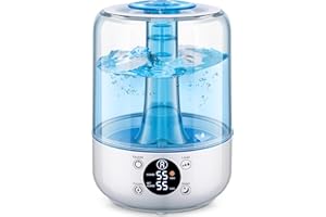 HiLIFE Humidifiers for Bedroom, 3L Ultrasonic Cool Mist Humidifiers for Home Baby Nursery & Plants, Quiet Top Fill Air Humidifier Lasts Up to 30 Hours, Auto Shut-Off, Filterless
