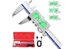 Preciva Backlight Digital Caliper, 6 Inch Rechargeable Electronic Micrometer with IP54 Waterproof and Large LCD Screen Conver