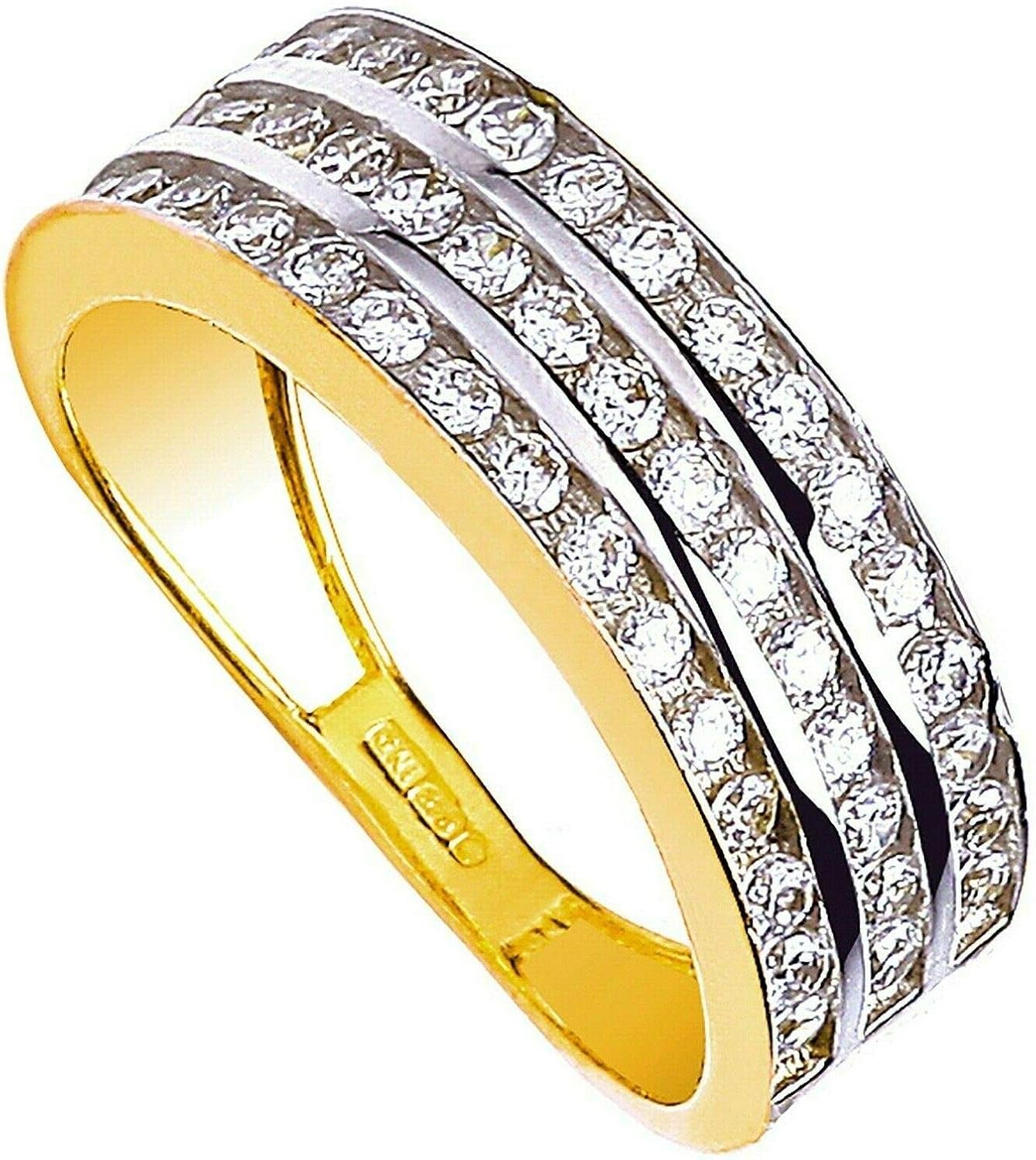 Yellow Gold Eternity Wedding Ring Three Row Gemstone Channel Set