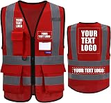 AYKRM Red Safety Vest Personalised Hi Vis Class 2 with Pockets EN20471
