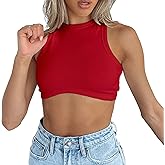 Dwnval Sexy Sleeveless Crewneck Tank Top Ribbed Knitted Crop Tops for Women