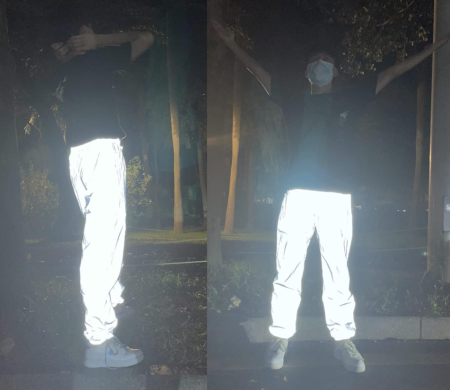 Reflective Pants Men Brand Hip Hop Dance Fluorescent Trousers Casual Harajuku Night Sporting Jogger Pants Gray: Clothing