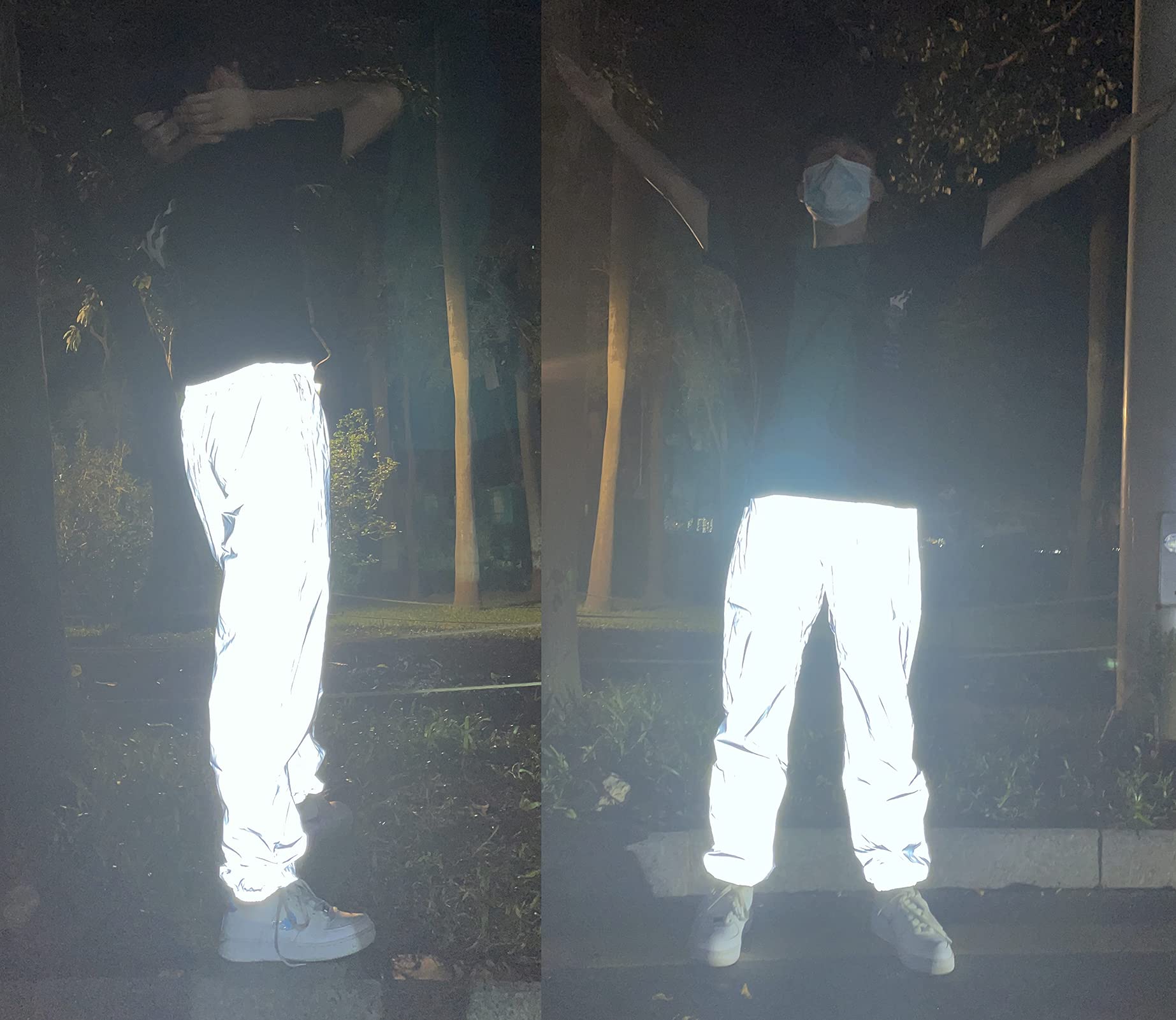 LZLRUN Reflective Pants Men Brand Hip Hop Dance Fluorescent Trousers Casual Harajuku Night Sporting Jogger Pants Gray