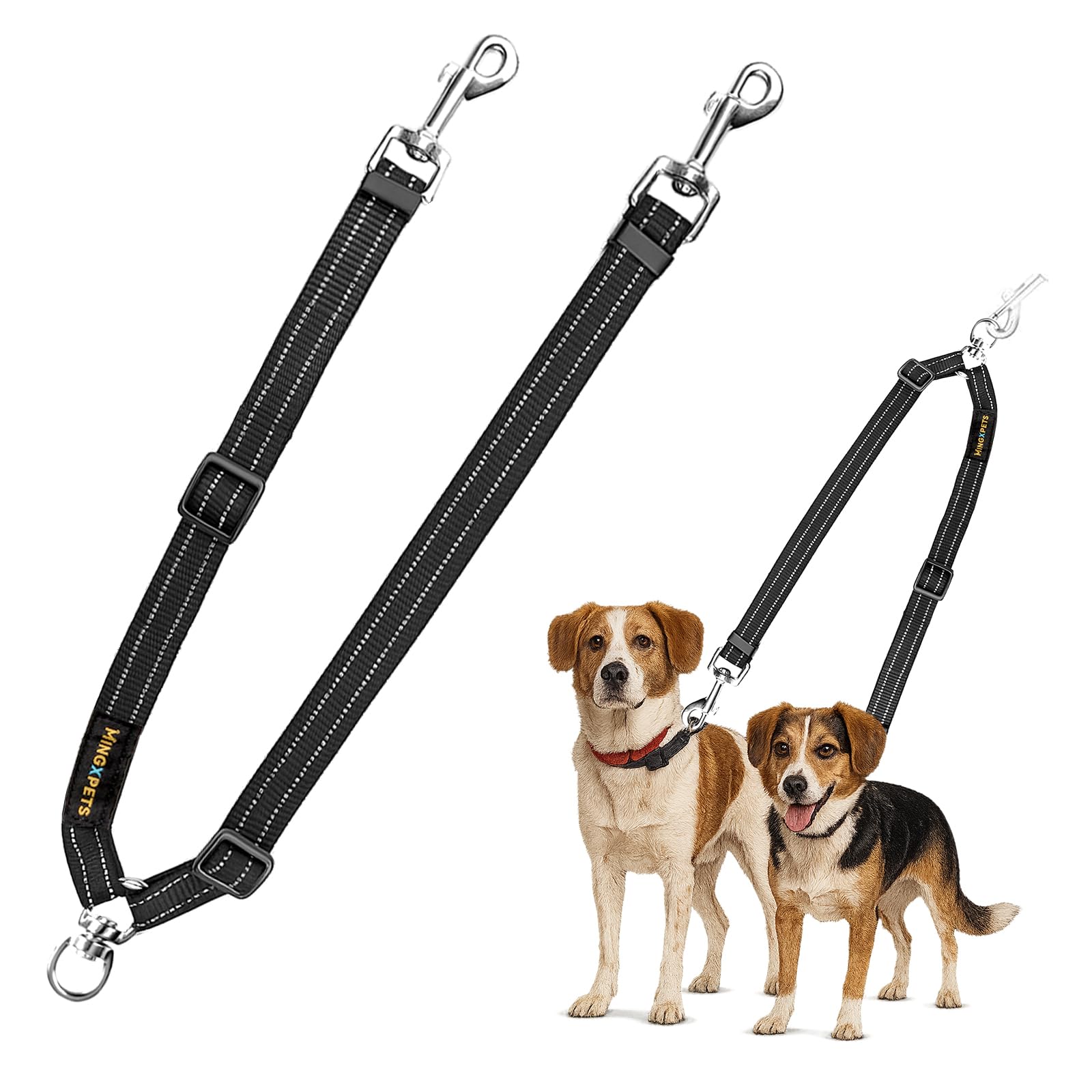 Photo 1 of MingXpet Double Dog Leash for Two Dogs, No Pull Dog Leash, 360° Swivel No Tangle for Medium Dogs Walking & Training, Shock Absorbing Reflective Bungee, Black