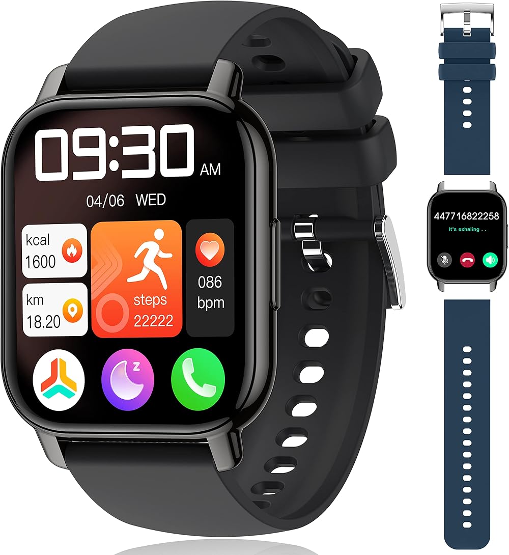 Popglory Smart Watch 1.85” AI Voice Calls 2 Straps 100+ Sports IP67