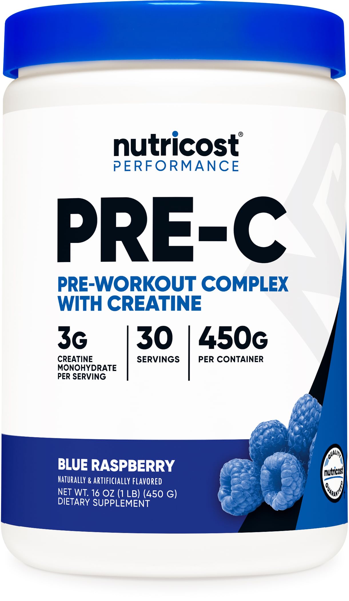 Nutricost Pre-C Pre-Workout Complex with Creatine (Blue Rasberry | 30 Servings) Powder - Boost Fintess Routines, 450g